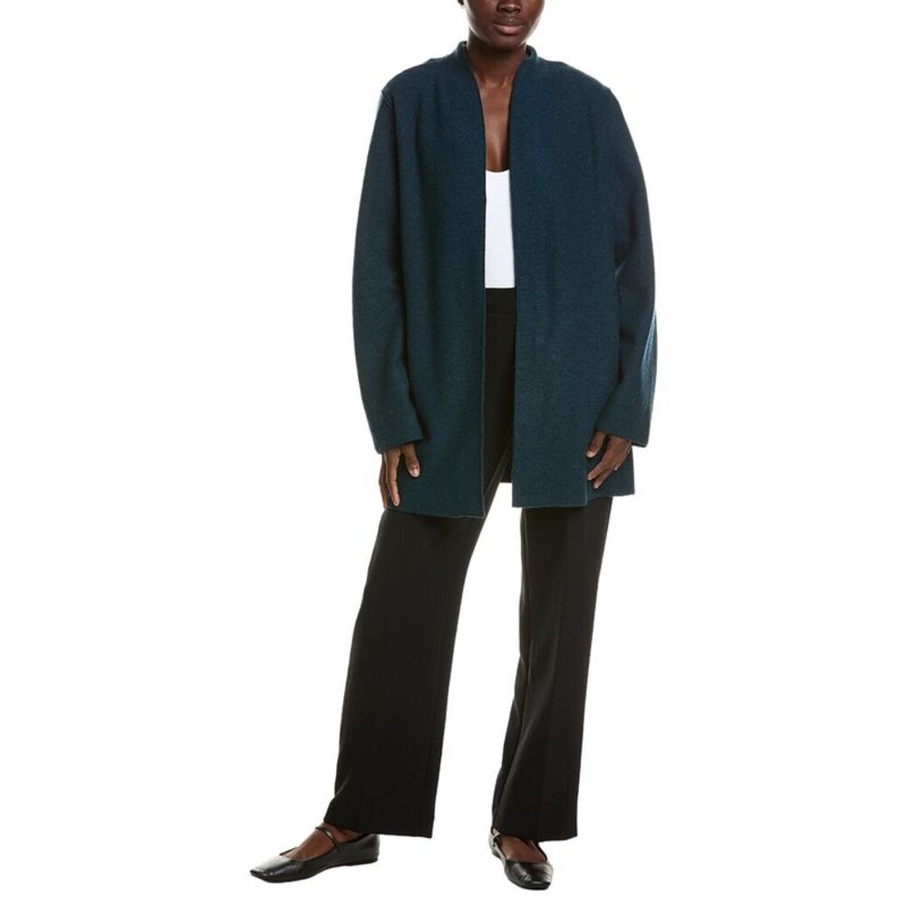 Eileen Fisher Womens High Collar Wool Jacket, Green